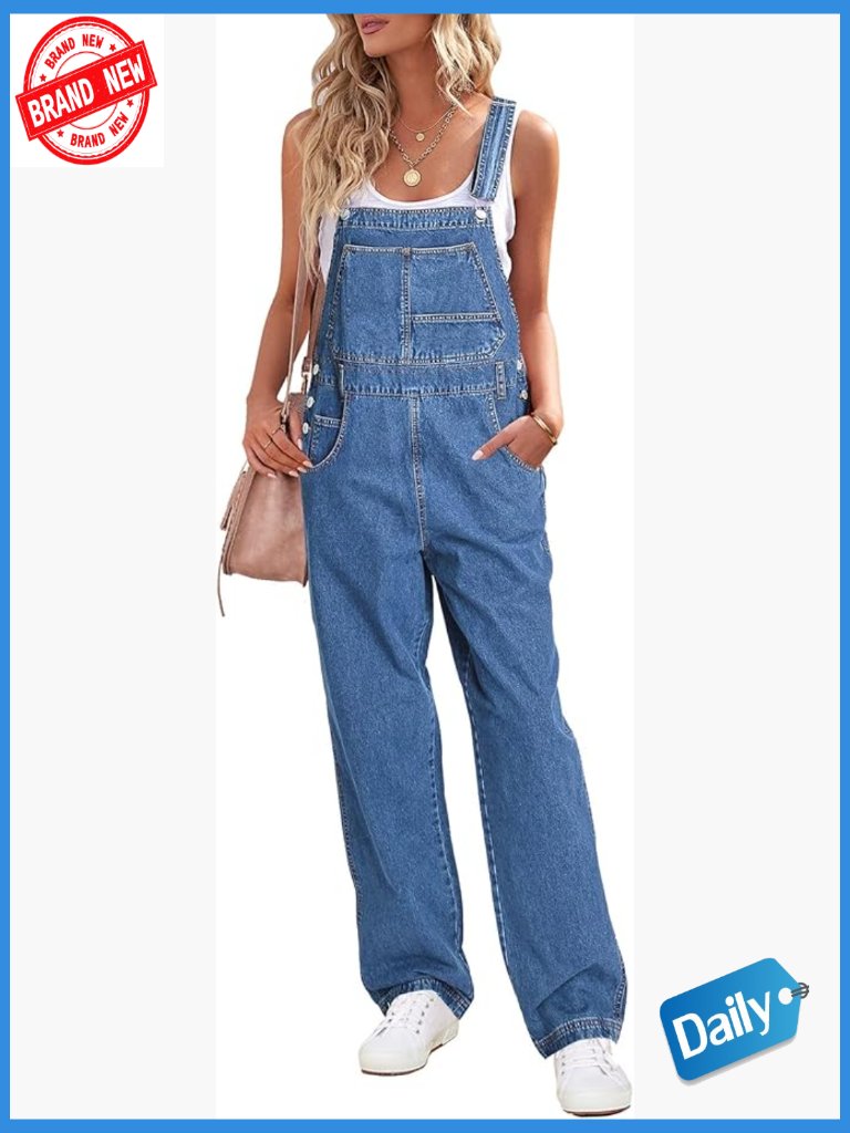 Loose Fit Denim Bib Baggy Overall Jumpsuit Wide Leg Stretchy Jean Pants